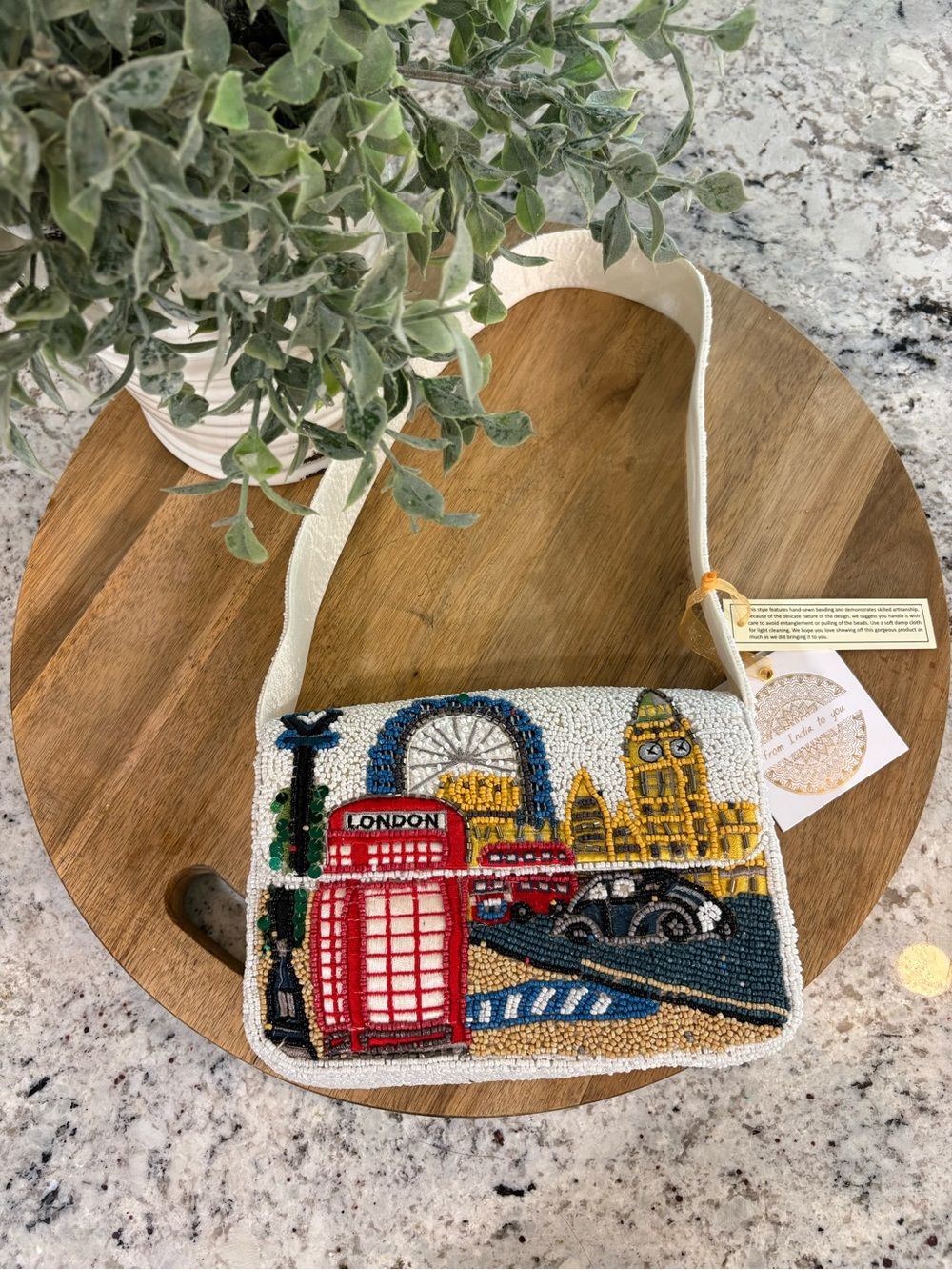 Beaded London Landmark Crossbody Bag - White Strap